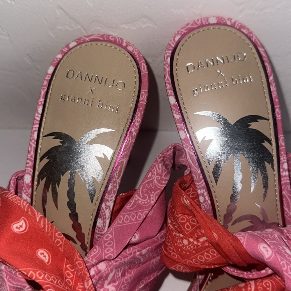 Gianni Bini x DANNIJO Misch Bandana Colorblock Print Ankle Wrap Bow Sandals - Picture 6 of 9